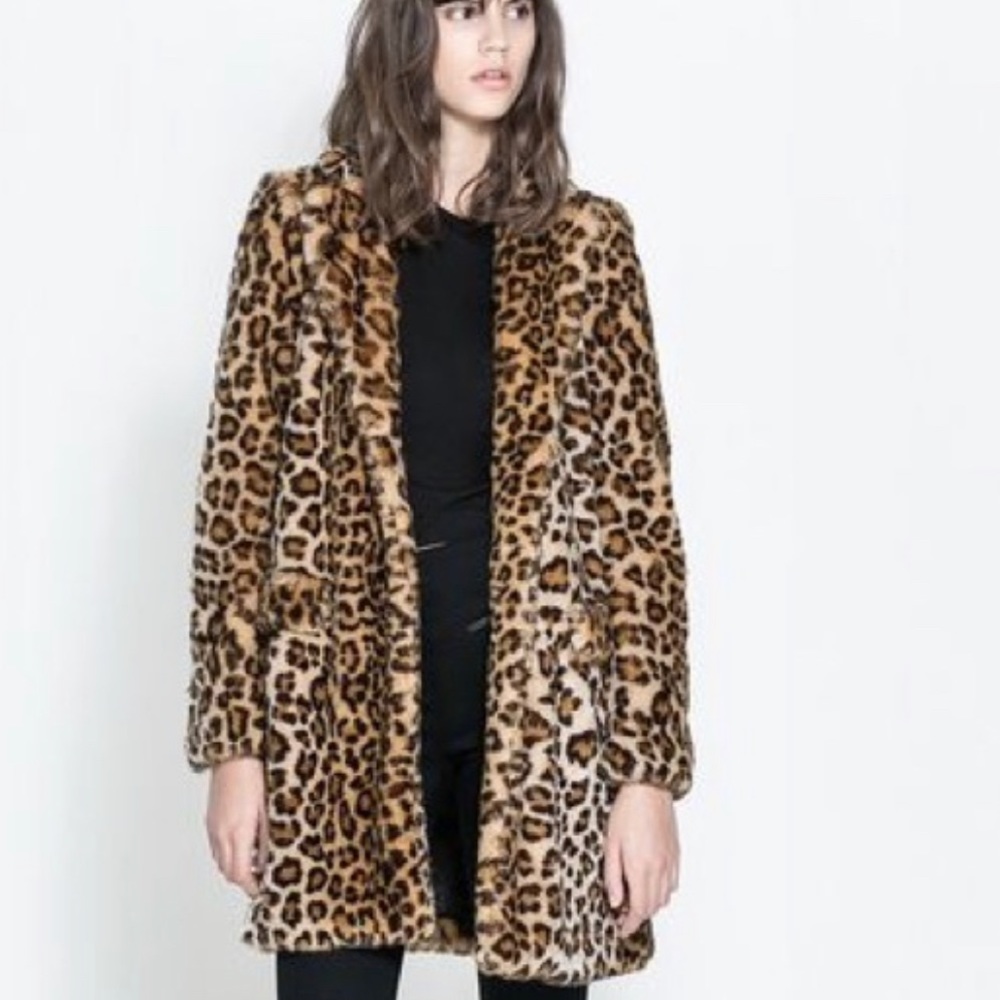 Zara tailored leopard faux fur coat